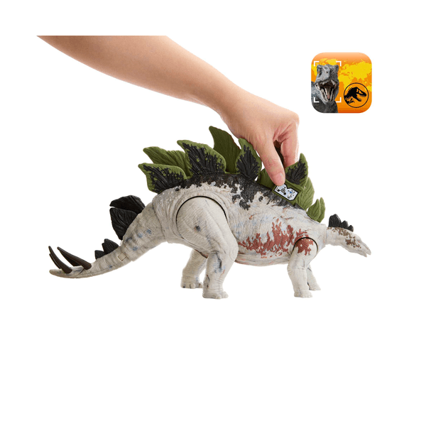 Jurassic world - predatori giganti stegosauro, dinosauro di grandi dimensioni con mossa d'attacco e attrezzatura di tracciamento, per gioco classico e digitale, giocattolo, 4+ anni, hlp24 - Jurassic World