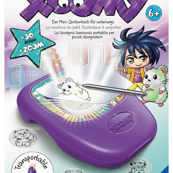 Ravensburger - xoomi midi manga style, tavolo da disegno portatile con proiettore luminoso, 30 motivi illustrati, compatibile con xoomi maxi e midi,  6+ anni - RAVENSBURGER
