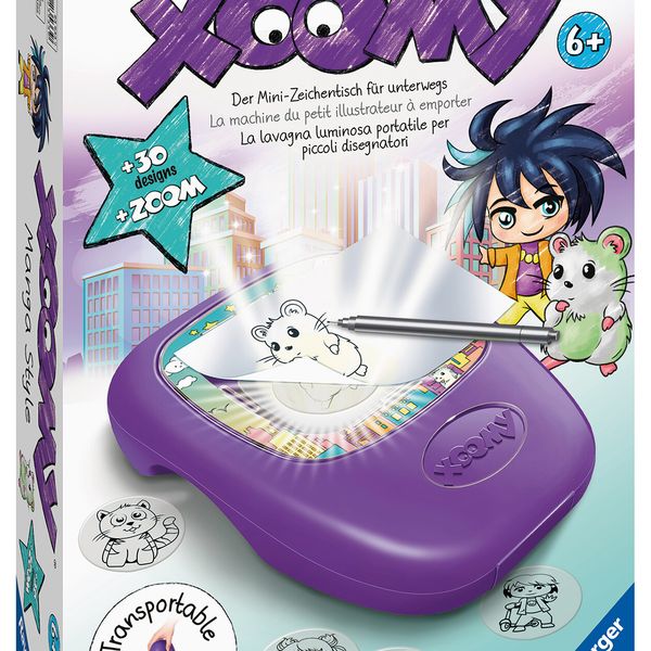 Ravensburger - xoomi midi manga style, tavolo da disegno portatile con proiettore luminoso, 30 motivi illustrati, compatibile con xoomi maxi e midi,  6+ anni - RAVENSBURGER