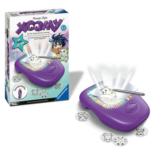 Ravensburger - xoomi midi manga style, tavolo da disegno portatile con proiettore luminoso, 30 motivi illustrati, compatibile con xoomi maxi e midi,  6+ anni - RAVENSBURGER