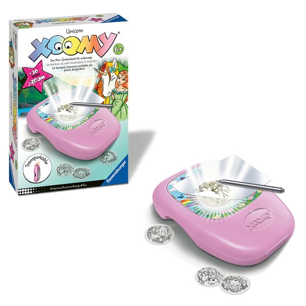 Ravensburger - xoomi midi unicorno, tavolo da disegno portatile con proiettore luminoso, 30 motivi illustrati, compatibile con xoomi maxi e midi, 6+ anni - RAVENSBURGER