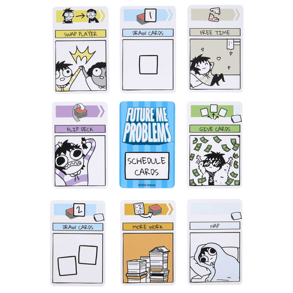 Future me problems - gioco di carte di sarah's scribbles, con 2 mazzi di carte, da 2 a 4 giocatori, perfetto per le serate di gioco in famiglia, giocattolo per bambini, 7+ anni, hph14 - MATTEL GAMES