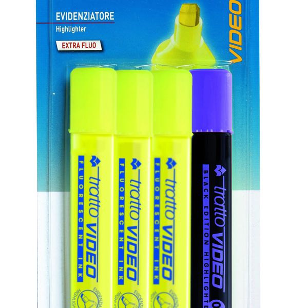 Tratto video - confezione 4 evidenziatori (3 gialli + 1 black edition) - 