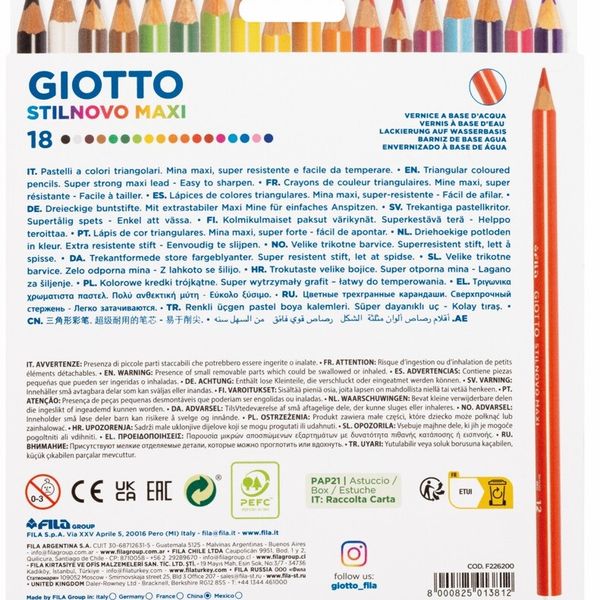 Giotto stilnovo maxi - pastelli colorati triangolari - astuccio 18 pz - GIOTTO