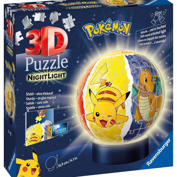 Ravensburger - 3d puzzle nightlamp pokemon, night lamp, 72 pezzi, 6+ anni - RAVENSBURGER 3D PUZZLE