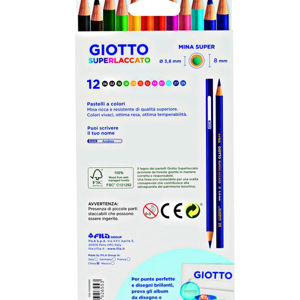 Giotto superlaccato - confezione 12 pastelli colorati - GIOTTO