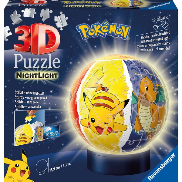Ravensburger - 3d puzzle nightlamp pokemon, night lamp, 72 pezzi, 6+ anni - RAVENSBURGER 3D PUZZLE