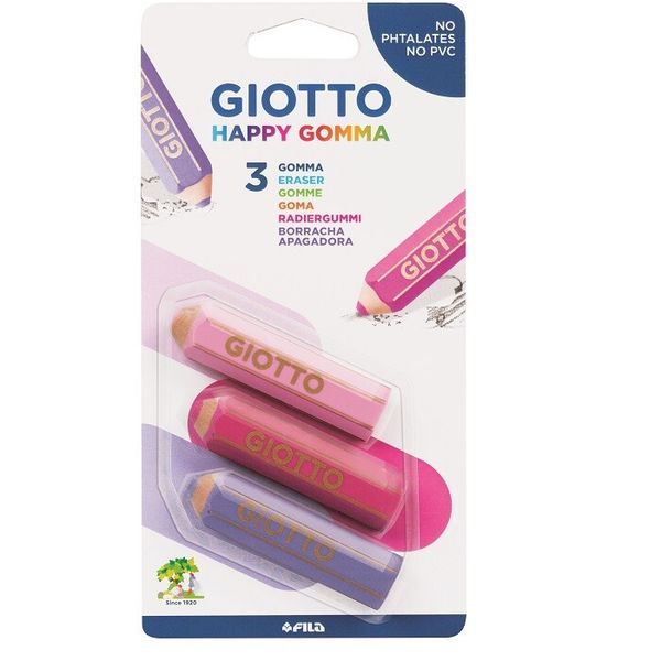 Giotto happy gomma - confezione 3 gomme a forma di matita giotto - GIOTTO