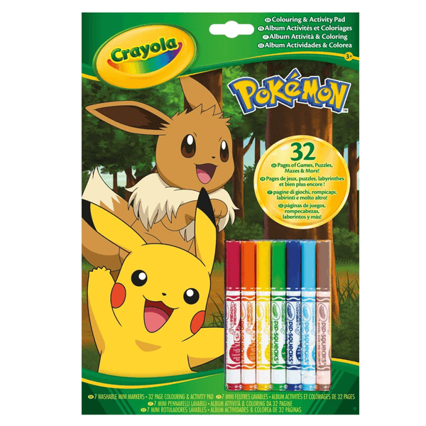 Crayola - album attività & coloring pokemon, 32 pagine da colorare e 7 mini pennarelli lavabili, 04-2746 - CRAYOLA