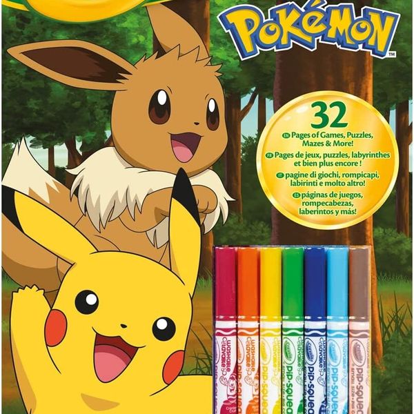 Crayola - album attività & coloring pokemon, 32 pagine da colorare e 7 mini pennarelli lavabili, 04-2746 - CRAYOLA