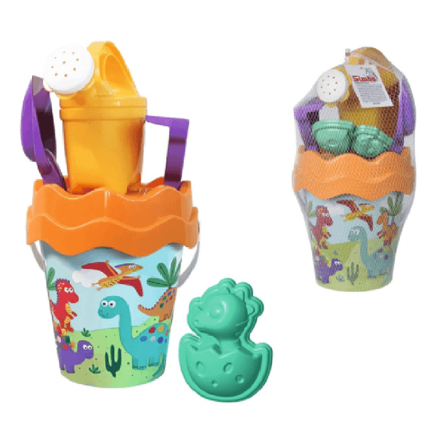 Set mare dinosauri con secchiello,  annaffiatoio e altri accessori  diam. 17 cm - 