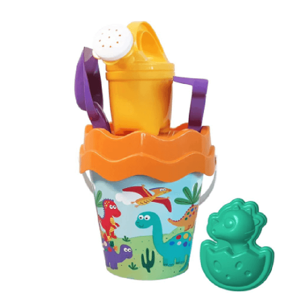 Set mare dinosauri con secchiello,  annaffiatoio e altri accessori  diam. 17 cm - 