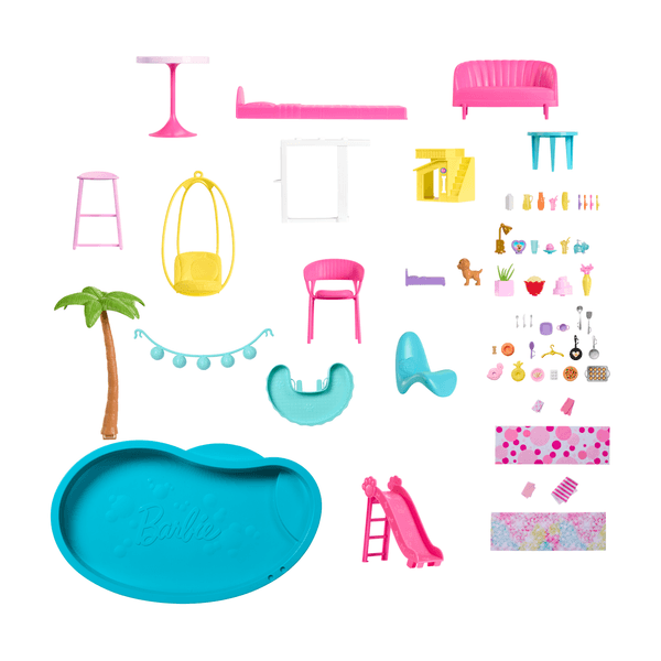 Barbie - casa dei sogni di barbie, playset casa delle bambole con piscina, scivolo a 3 piani, ascensore e aree di gioco per cuccioli, 75+ accessori, 3+ anni, hmx10 - Barbie