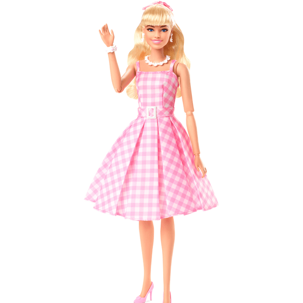 Barbie the movie - margot robbie, bambola del film barbie da collezione con abito vintage a quadretti rosa e bianco e collana con margherita, 3+ anni, hpj96 - Barbie