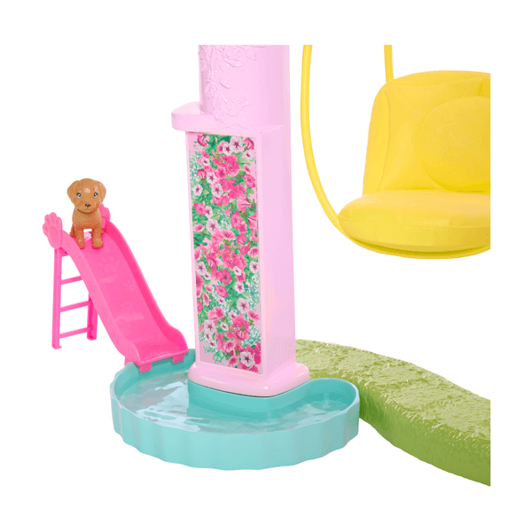 Barbie - casa dei sogni di barbie, playset casa delle bambole con piscina, scivolo a 3 piani, ascensore e aree di gioco per cuccioli, 75+ accessori, 3+ anni, hmx10 - Barbie