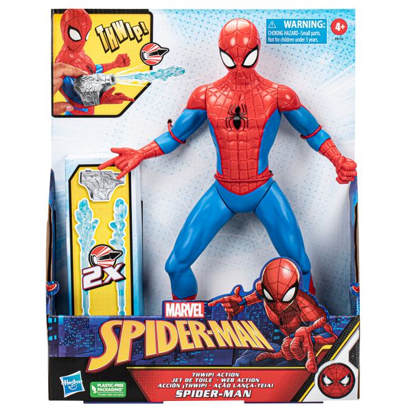 Hasbro marvel, spider-man thwip, action figure in scala da 33 cm, giocattoli di supereroi per bambini e bambine, dai 5 anni in su, accessori blaster lanciaragnatela inclusi - Spiderman