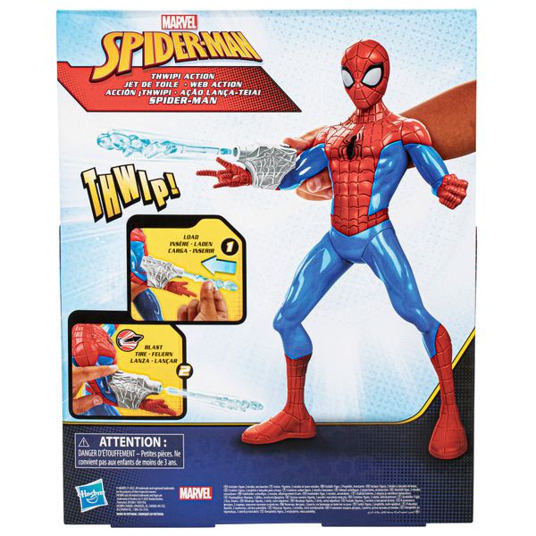Hasbro marvel, spider-man thwip, action figure in scala da 33 cm, giocattoli di supereroi per bambini e bambine, dai 5 anni in su, accessori blaster lanciaragnatela inclusi - Spiderman