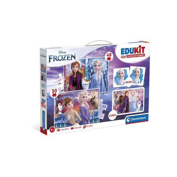 Clementoni - 18292 - edukit 4 in 1  frozen  con un puzzle da 30 pezzi e uno da 48, un memo e sei cubi - CLEMENTONI, DISNEY PRINCESS, Disney