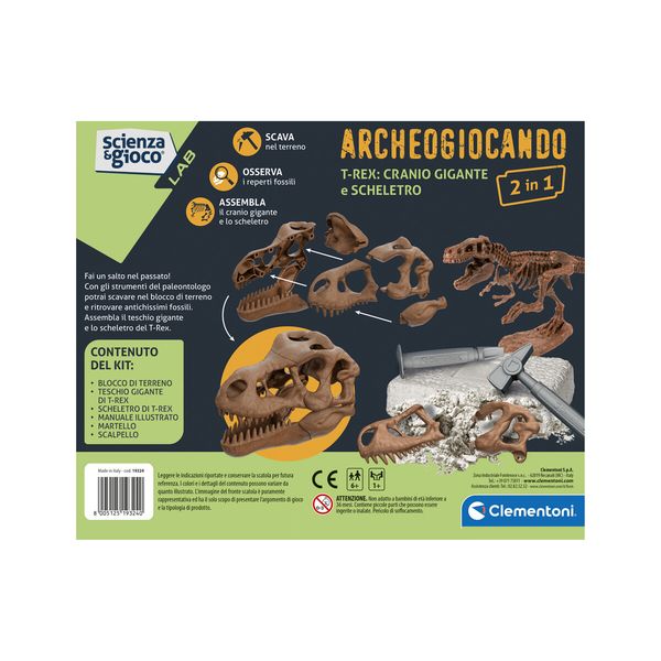 Clementoni - 19324 - archeogiocando kit t-rex 2in1 - CLEMENTONI, Scienza e Gioco