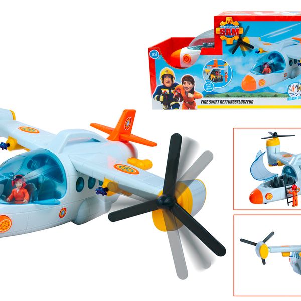 Simba  sam il pompiere aereo di soccorso cm 42, con funzione lanciatore, con luci e suoni, verricello, portellone - 