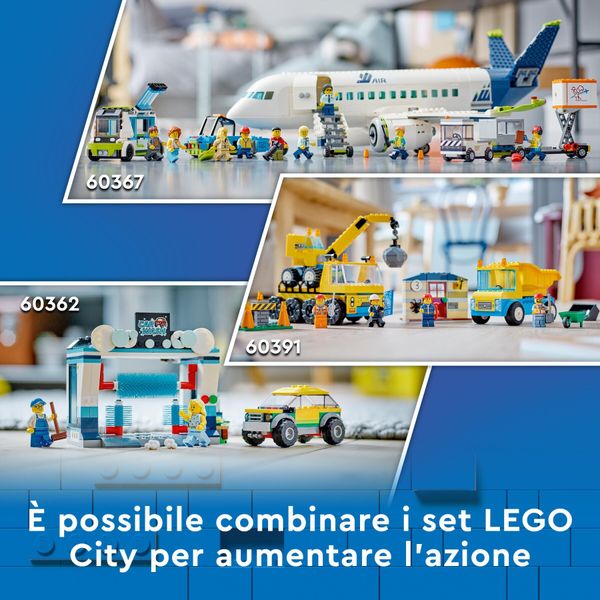 Lego city 60367 aereo passeggeri, modellino di aeroplano giocattolo da costruire con 9 minifigure e veicoli dell'aeroporto - LEGO CITY, LEGO