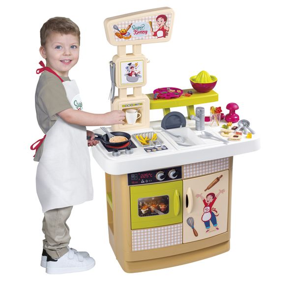 Smoby - super benny la cucina delle delizie con accessori per cucinare davvero, grembiule incluso, 32 accessori, ricettario - 