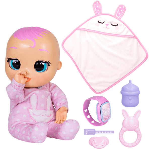 Cry babies newborn coney, bambola interattiva di una vera neonata, mangia, piange e si calma e ride solo con te, grazie al braccialetto elettronico - CRY BABIES