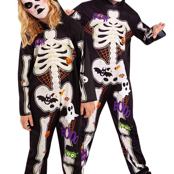 Costume scheletro bambina e bambino con stampa e cappuccio - RUBIE'S