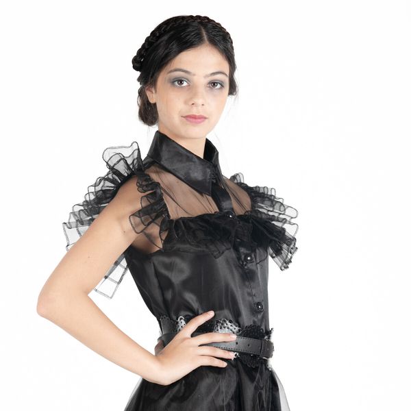 Mercoledi' addams vestito da ballo con gonna lunga e volant - MERCOLEDI
