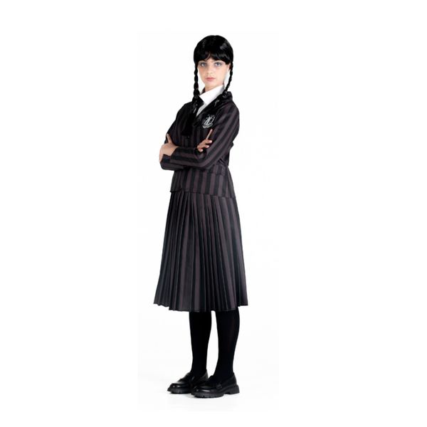 Mercoledi' addams divisa nevermore academy con parrucca con trecce - 