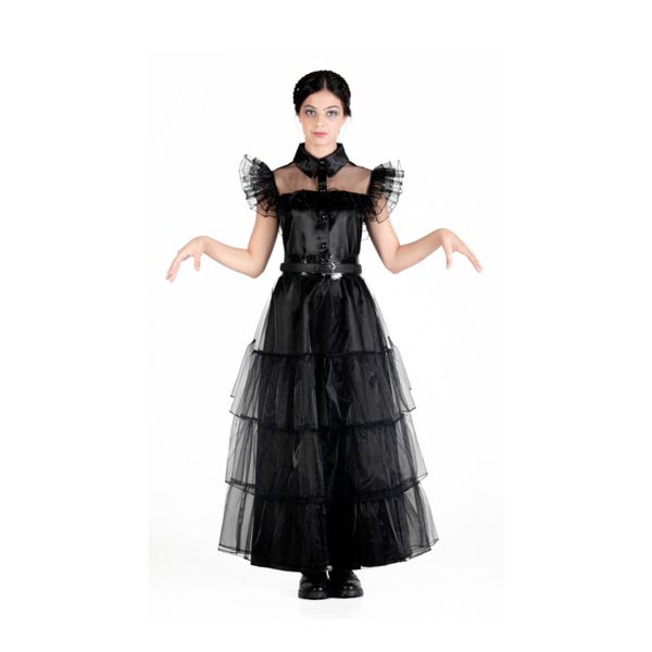 Mercoledi' addams vestito da ballo con gonna lunga e volant - MERCOLEDI