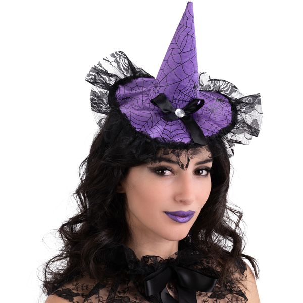 Cappellino  in raso viola con fiocco e pizzo con cerchietto con cavallotto - CARNIVAL TOYS