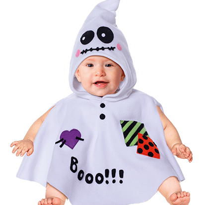 Mantellina fantasmino baby in morbido tessuto vellutato con simpatiche stampe ed applicazioni ricamate - CARNAVAL QUEEN