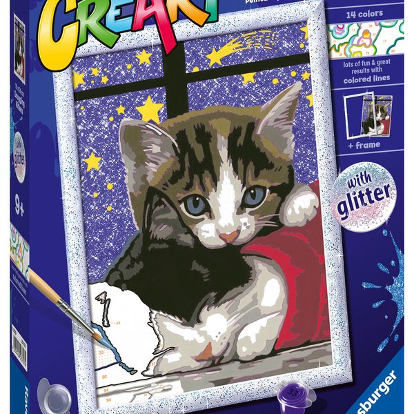 Ravensburger - creart serie d: gattini, kit per dipingere con i numeri, contiene una tavola prestampata, pennello, colori e accessori, gioco creativo per bambini 7+ anni - RAVENSBURGER