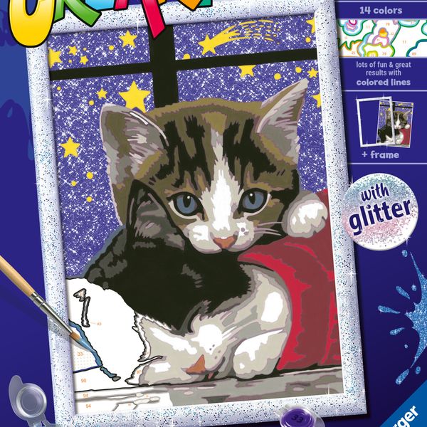 Ravensburger - creart serie d: gattini, kit per dipingere con i numeri, contiene una tavola prestampata, pennello, colori e accessori, gioco creativo per bambini 7+ anni - RAVENSBURGER