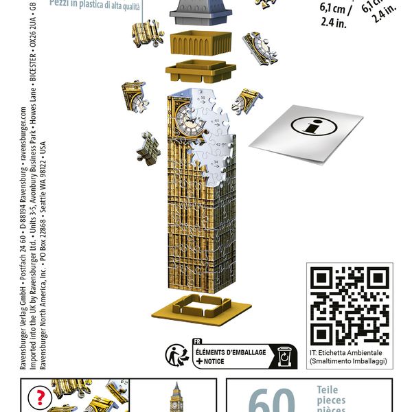 Ravensburger - 3d puzzle mini big ben, 54 pezzi, 8 anni - RAVENSBURGER, RAVENSBURGER 3D PUZZLE