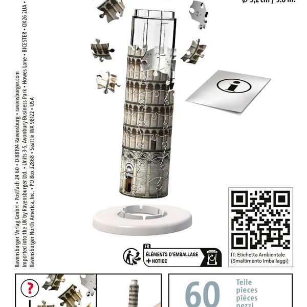 Ravensburger - 3d puzzle mini torre di pisa, 54 pezzi, 8 anni - RAVENSBURGER, RAVENSBURGER 3D PUZZLE