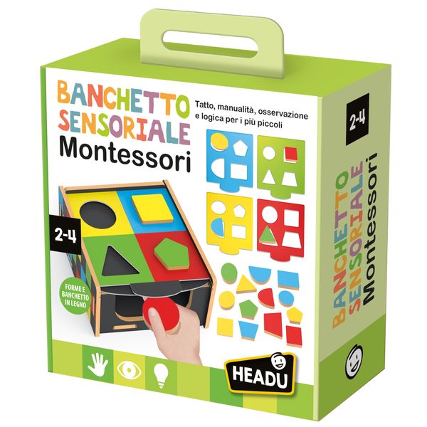 Banchetto sensoriale montessori	tanti giochi di osservazione e manualità per i più piccoli	made in italy - HEADU