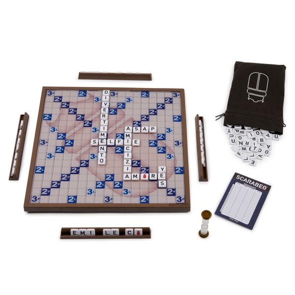 Scarabeo deluxe 60° anniversario, gioco da tavola classico con plancia girevole, - 