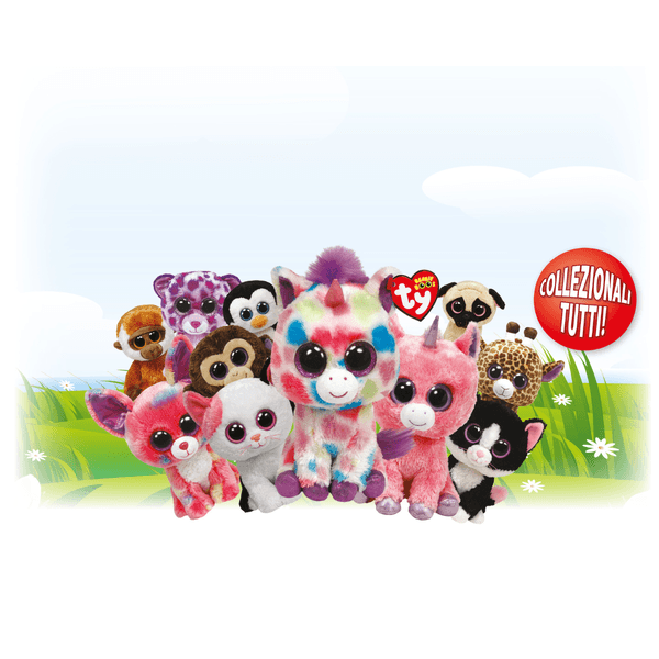 Ty - peluche - beanie boos - galago scimmia - becca - rosa e viola - orsetto con occhioni glitter rosa - il morbido pupazzo con gli occhi grandi scintillanti - 15 cm - 36395 - TY