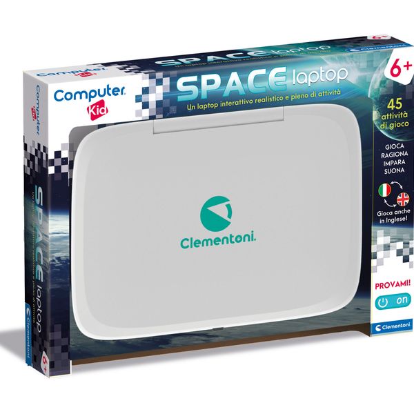 Space laptop clementoni interattivo educativo per bambini - 45 attività - schermo lcd retroilluminato - apprendimento lingua inglese - CLEMENTONI