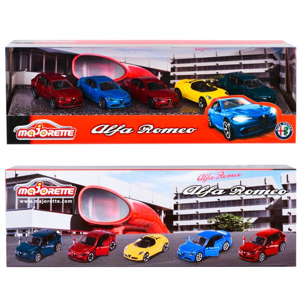 Majorette - giftpack alfa romeo, 5 modelli esclusivi in metallo pressofuso, sistema a ruota libera, parti apribili - MAJORETTE