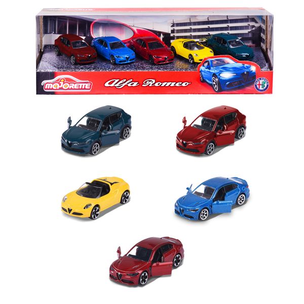 Majorette - giftpack alfa romeo, 5 modelli esclusivi in metallo pressofuso, sistema a ruota libera, parti apribili - MAJORETTE