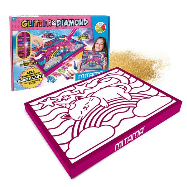Glitter & diamond artist mitama, quadretto adesivo a4 c/pol. glitter + gemme - MITAMA