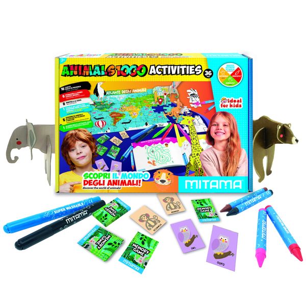 Jumbo animals 1000 activity mitama, scatola creativa con colori e giochi - MITAMA