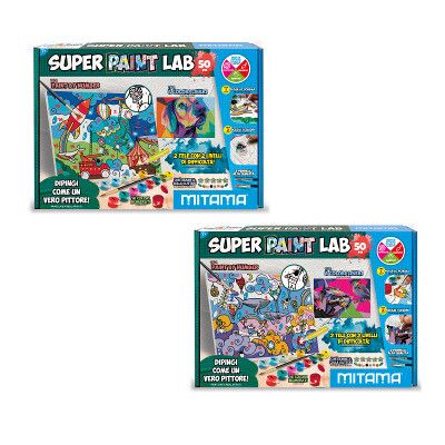 Super paint lab kit 16 col. acrilici c/pennello, 2 tele, gemme, glitter - 