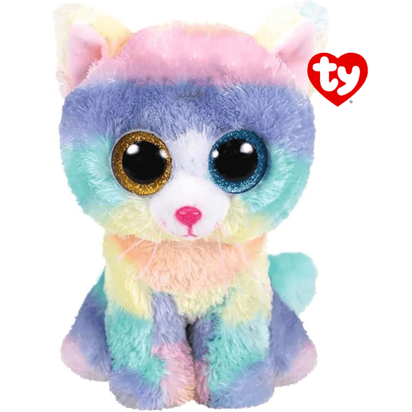 Ty - peluche - beanie boos - gatto unicorno - heather - colori arcobaleno pastello - occhi arancioni e azzurri glitter - il morbido peluche con gli occhi grandi scintillanti - 15 cm - 36250 - TY