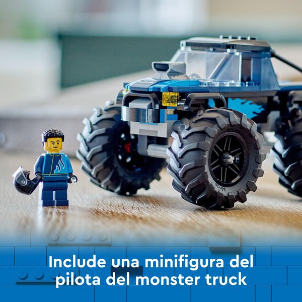 Lego city 60402 monster truck blu, veicolo giocattolo fuoristrada, giochi per bambini di 5+ anni con minifigure del pilota - LEGO CITY, LEGO