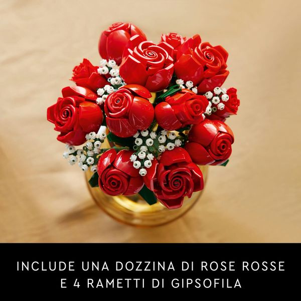 Lego icons 10328 bouquet di rose, set fiori finti per adulti, decorazione casa, idea regalo per lei o lui, collezione botanica - LEGO ICONS BOTANICAL, LEGO, LEGO ICONS