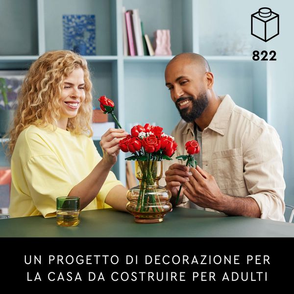 Lego icons 10328 bouquet di rose, set fiori finti per adulti, decorazione casa, idea regalo per lei o lui, collezione botanica - LEGO ICONS BOTANICAL, LEGO, LEGO ICONS
